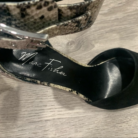 Marc Fisher Black & Snakeskin Print Suede Ankle Strap Heels Shoes size 7.5 - Picture 6 of 7